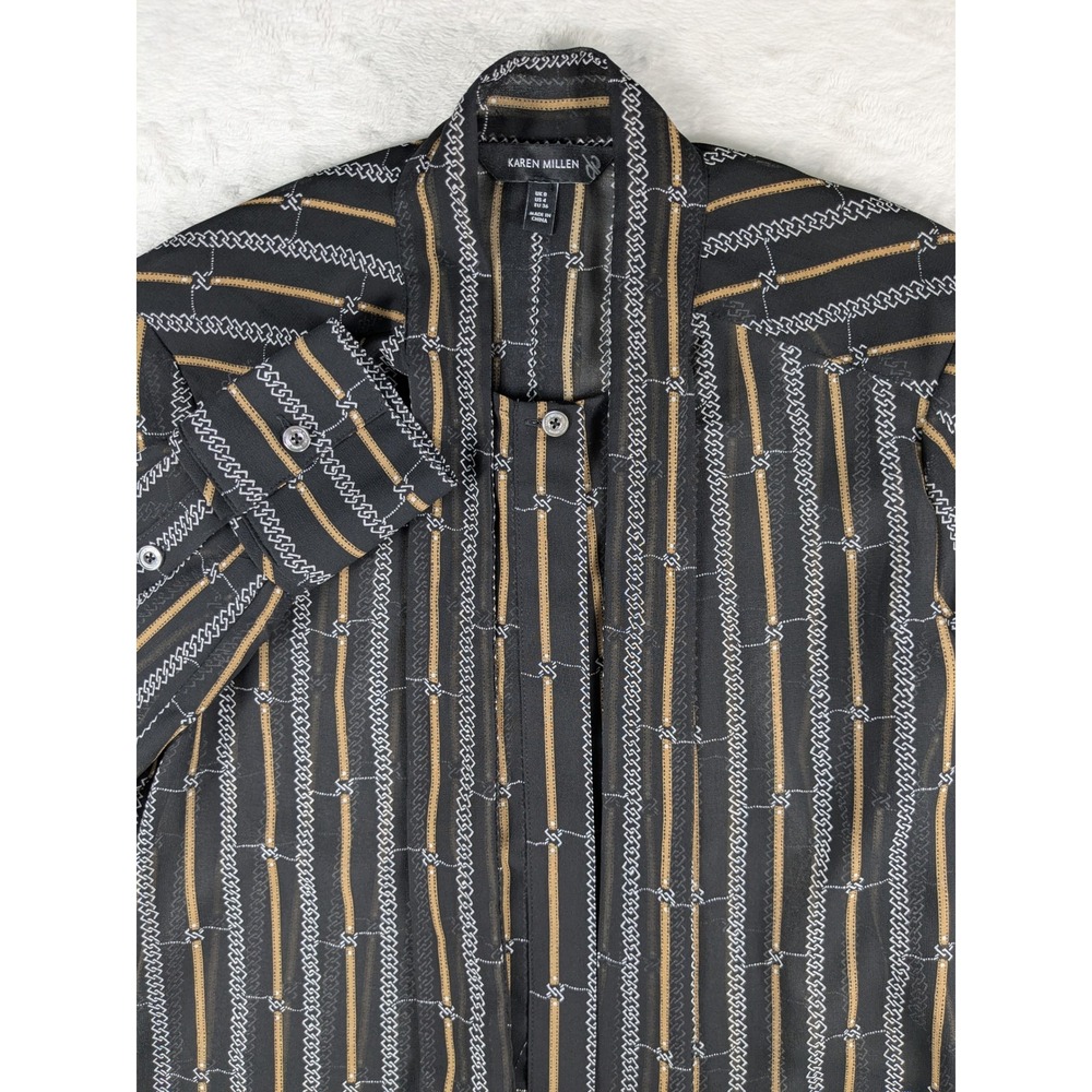 NWOT Karen Millen Women's Size 4 Sheer Black Striped Blouse Top